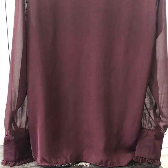Women's Ruffle-Neck Long Sleeve Blouse – Women’s M – Rich Burgundy - Picture 8 of 13